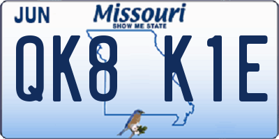 MO license plate QK8K1E