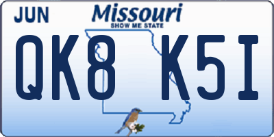 MO license plate QK8K5I