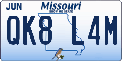 MO license plate QK8L4M