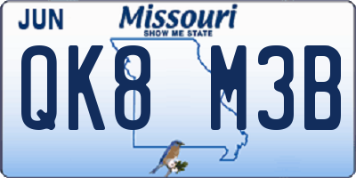 MO license plate QK8M3B