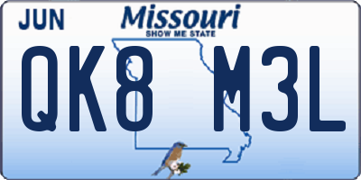 MO license plate QK8M3L