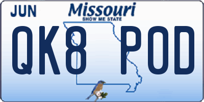 MO license plate QK8P0D