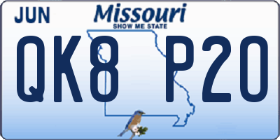 MO license plate QK8P2O
