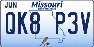 MO license plate QK8P3V