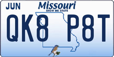 MO license plate QK8P8T