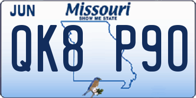MO license plate QK8P9O