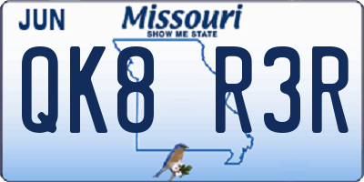 MO license plate QK8R3R