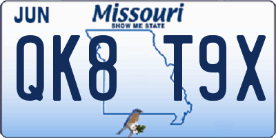 MO license plate QK8T9X