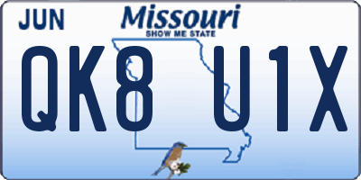 MO license plate QK8U1X