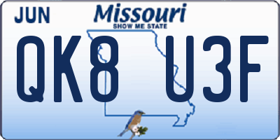 MO license plate QK8U3F