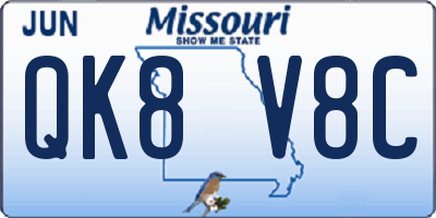 MO license plate QK8V8C