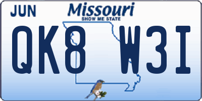 MO license plate QK8W3I