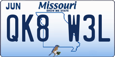 MO license plate QK8W3L