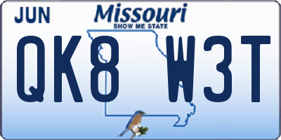 MO license plate QK8W3T