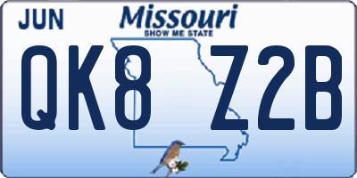 MO license plate QK8Z2B