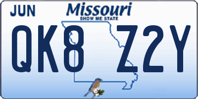 MO license plate QK8Z2Y