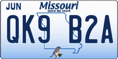 MO license plate QK9B2A