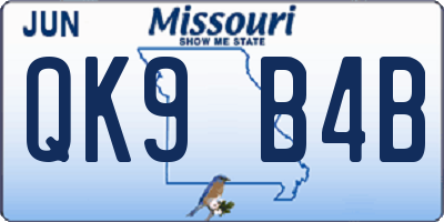 MO license plate QK9B4B
