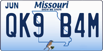 MO license plate QK9B4M