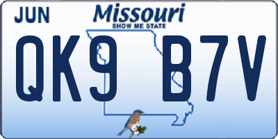 MO license plate QK9B7V