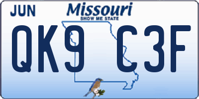 MO license plate QK9C3F