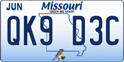 MO license plate QK9D3C