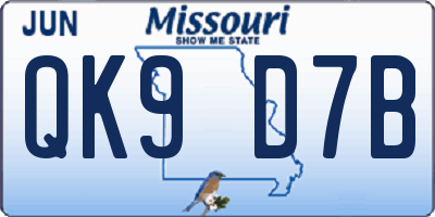 MO license plate QK9D7B