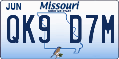 MO license plate QK9D7M