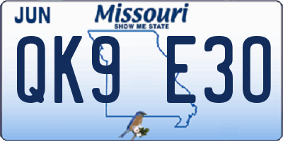 MO license plate QK9E3O