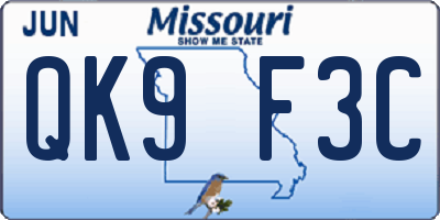 MO license plate QK9F3C