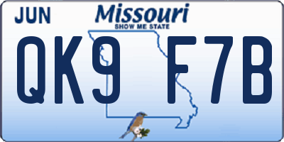 MO license plate QK9F7B