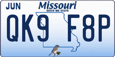 MO license plate QK9F8P