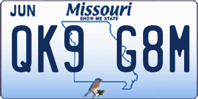 MO license plate QK9G8M