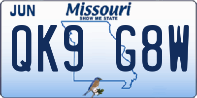 MO license plate QK9G8W