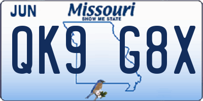 MO license plate QK9G8X