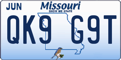 MO license plate QK9G9T