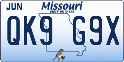 MO license plate QK9G9X