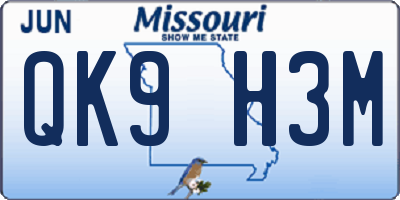 MO license plate QK9H3M