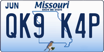 MO license plate QK9K4P