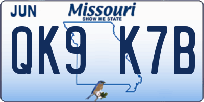 MO license plate QK9K7B