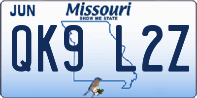 MO license plate QK9L2Z