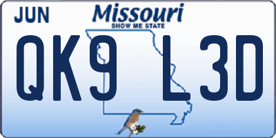 MO license plate QK9L3D