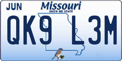 MO license plate QK9L3M