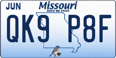 MO license plate QK9P8F