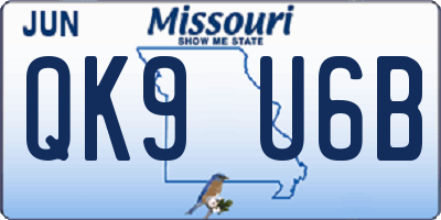 MO license plate QK9U6B