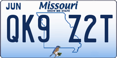 MO license plate QK9Z2T