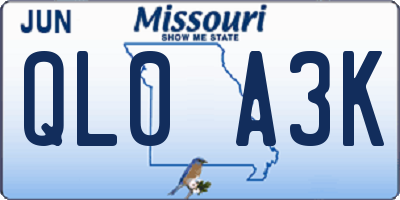 MO license plate QL0A3K