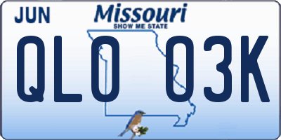 MO license plate QL0O3K