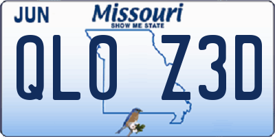 MO license plate QL0Z3D