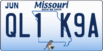 MO license plate QL1K9A